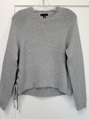 Aqua Sweater Womens XS Gray Textured Knit Lace Up Crew Neck Long Sleeve Pullover